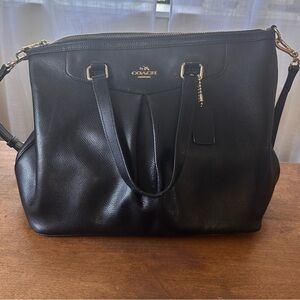 Coach Black Leather Tote with Gold Hardware